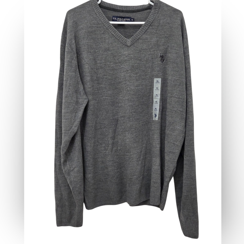 U.S. Polo Assn. V-Neck Soft Pullover Sweater Grey XL